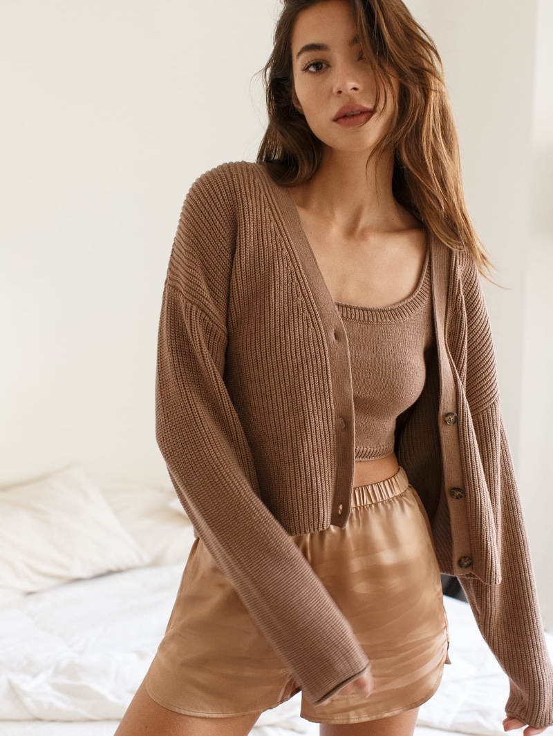 Reformation Elke Cotton Tank & Cardigan Set in Clay $198