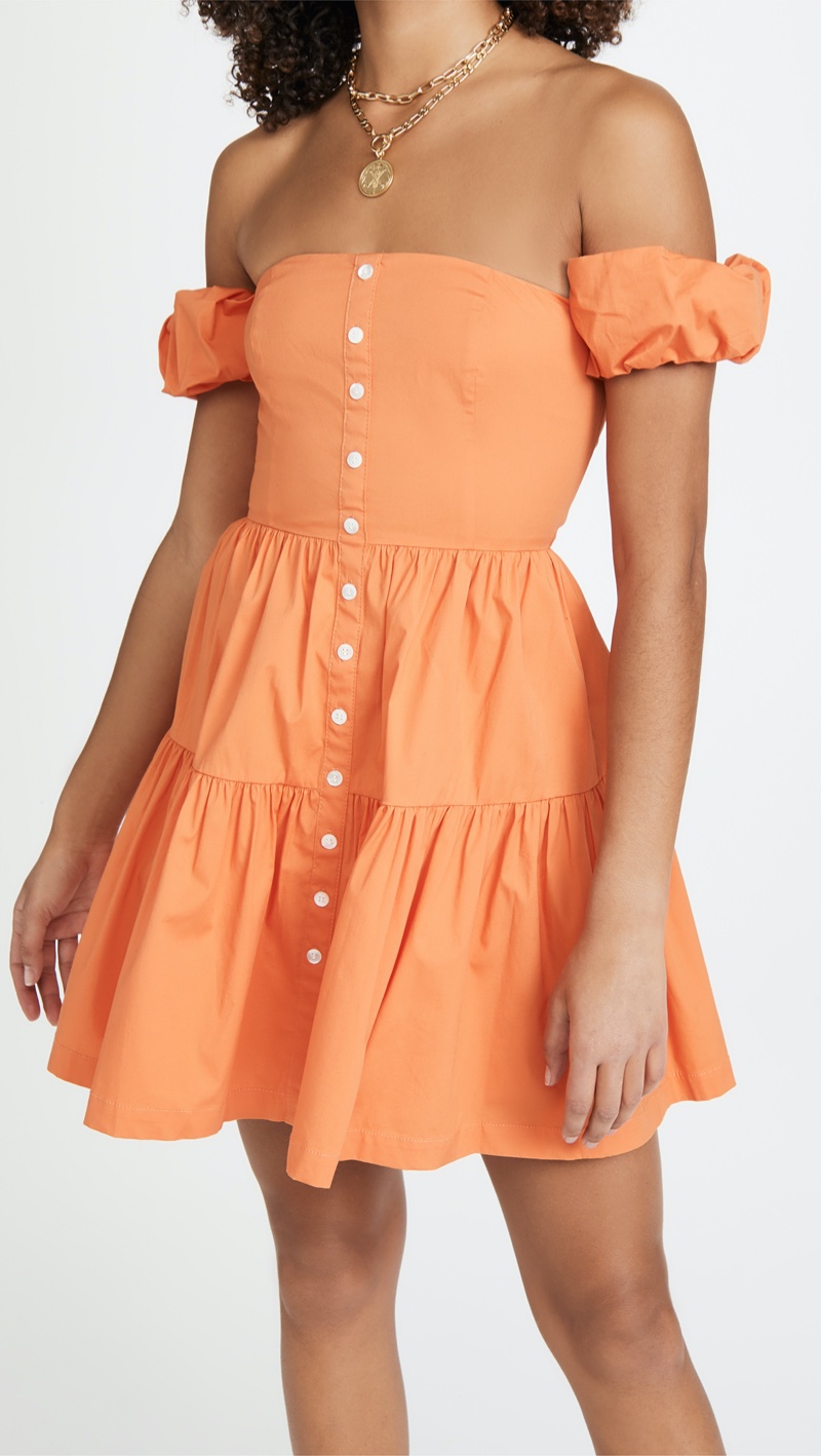 STAUD Mini Elio Dress in Nectarine $245