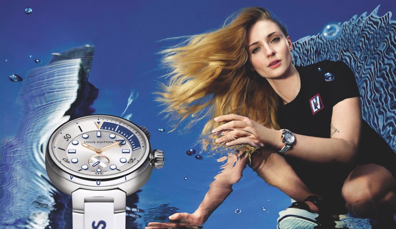 Sophie Turner Louis Vuitton Tambour Street Diver Watch Campaign