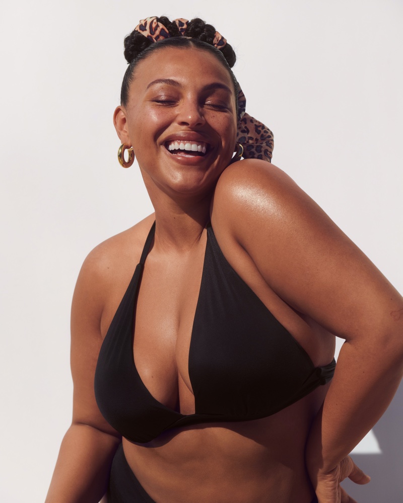 Paloma Elsesser wears a black bikini in Victoria's Secret Swim summer 2021 campaign.