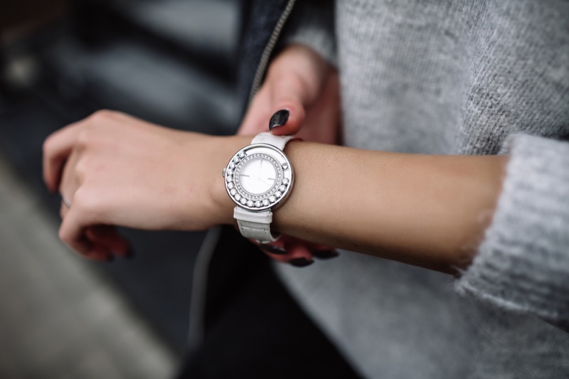 White Woman Luxury Watch Diamonds