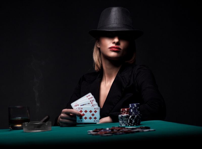 Woman Hat Red Lipstick Casino Cards