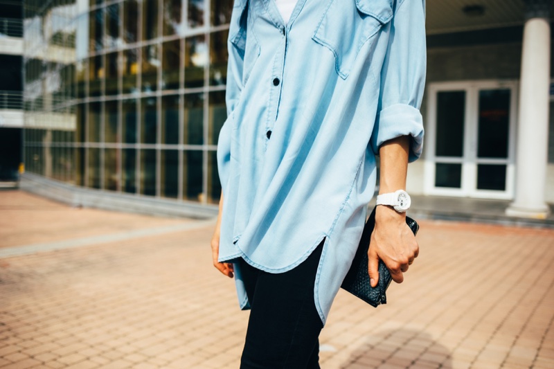 Woman Oversized Denim Shirt Jeans