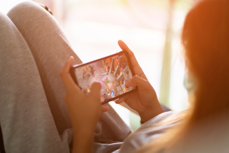 Woman Playing Mobile Game Phone
