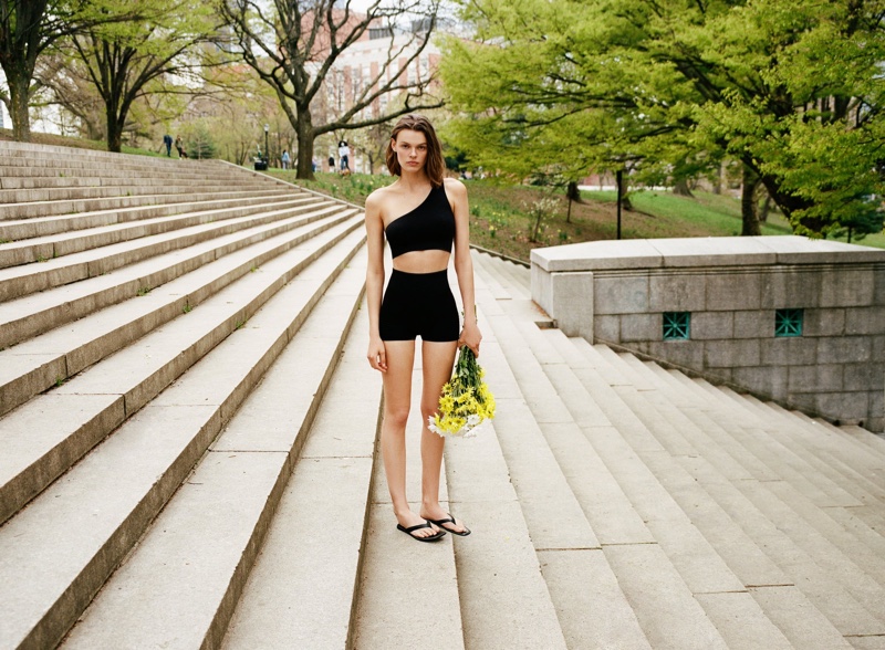 Zara Seamless Asymmetrical Top and Seamless Shorts.