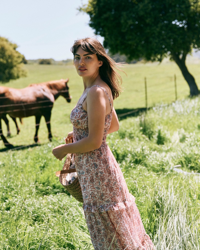 Alyssa Miller poses in Anthropologie picnic style guide. Photo: Graham Dunn