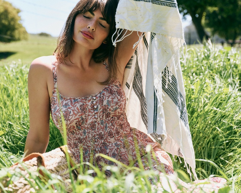 Alyssa Miller poses in Anthropologie picnic style guide. Photo: Graham Dunn