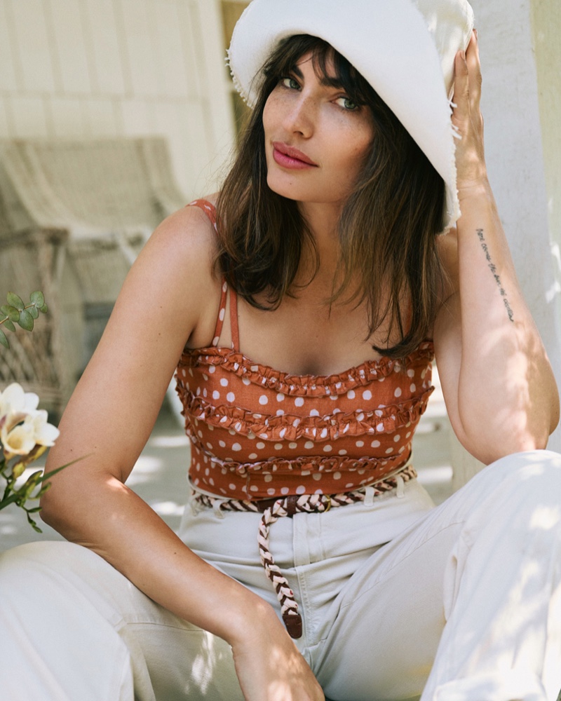 Alyssa Miller poses in Anthropologie picnic style guide. Photo: Graham Dunn