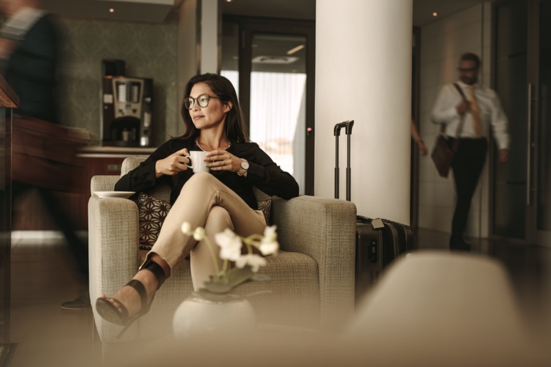 Business Travel Woman Sitting Airport Lounge