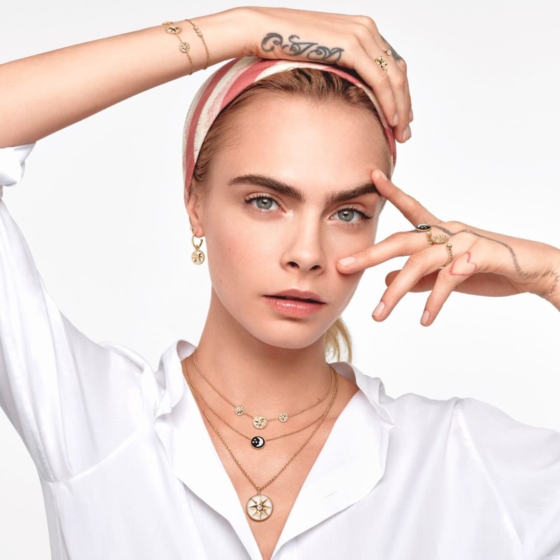 Cara Delevingne stars in Dior Rose Des Vents 2021 jewelry campaign.