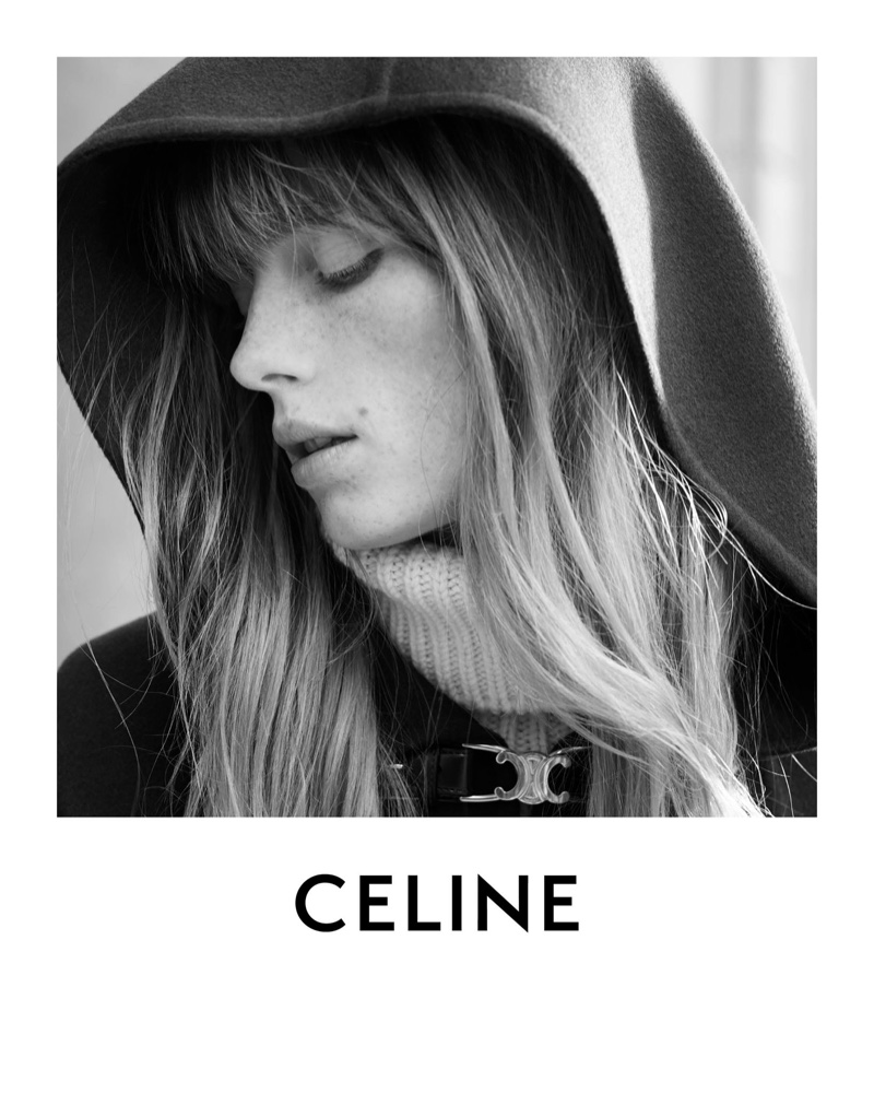 Ready for her closeup, Rianne van Rompaey poses in Celine Les Grand Classiques session 3 campaign.