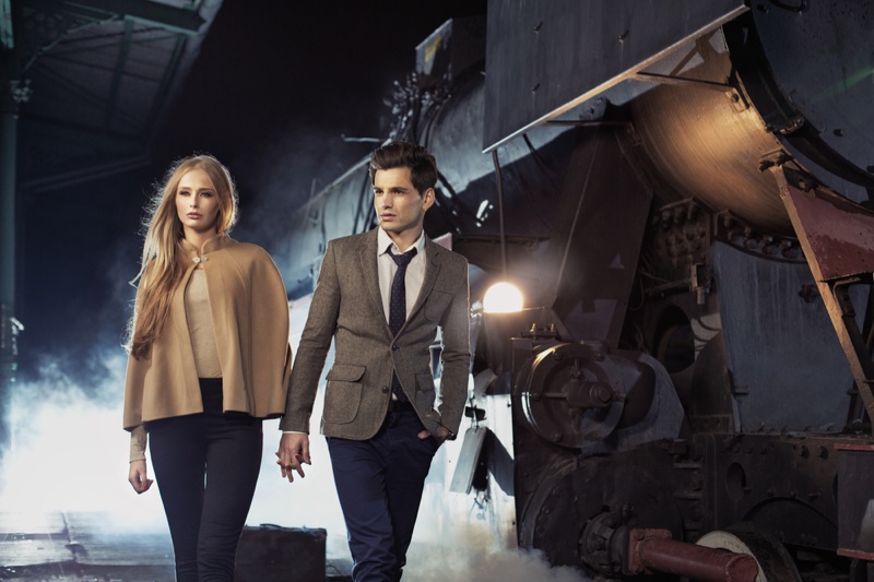 Couple Walking By Train Stylish Night