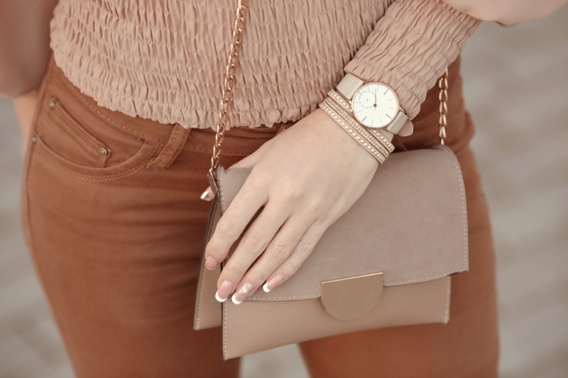 Cropped Woman Outfit Watch Bracelets Flap Bag