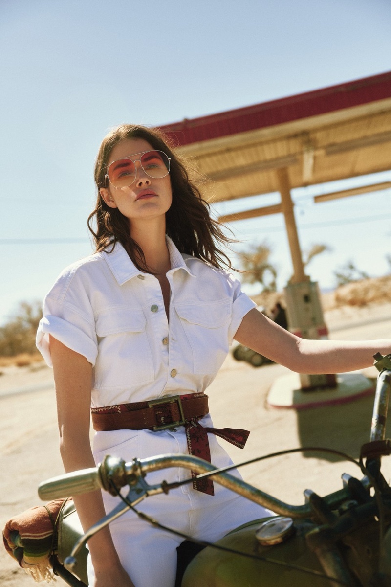 Vanessa Moody poses for Free People May 2021 collection. Photo: Graham Dunn