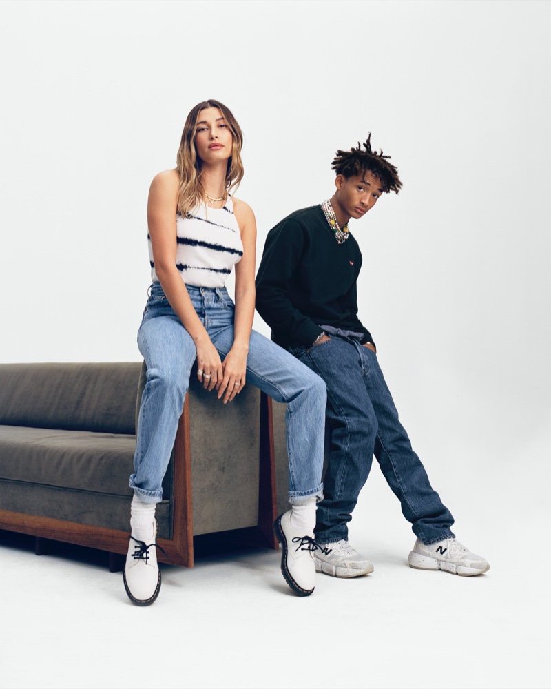 Hailey Bieber and Jaden Smith pose for Levi's 501 Originals campaign.