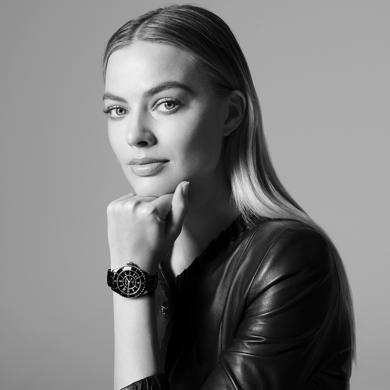 Actress Margot Robbie poses in Chanel J12 Watch campaign.