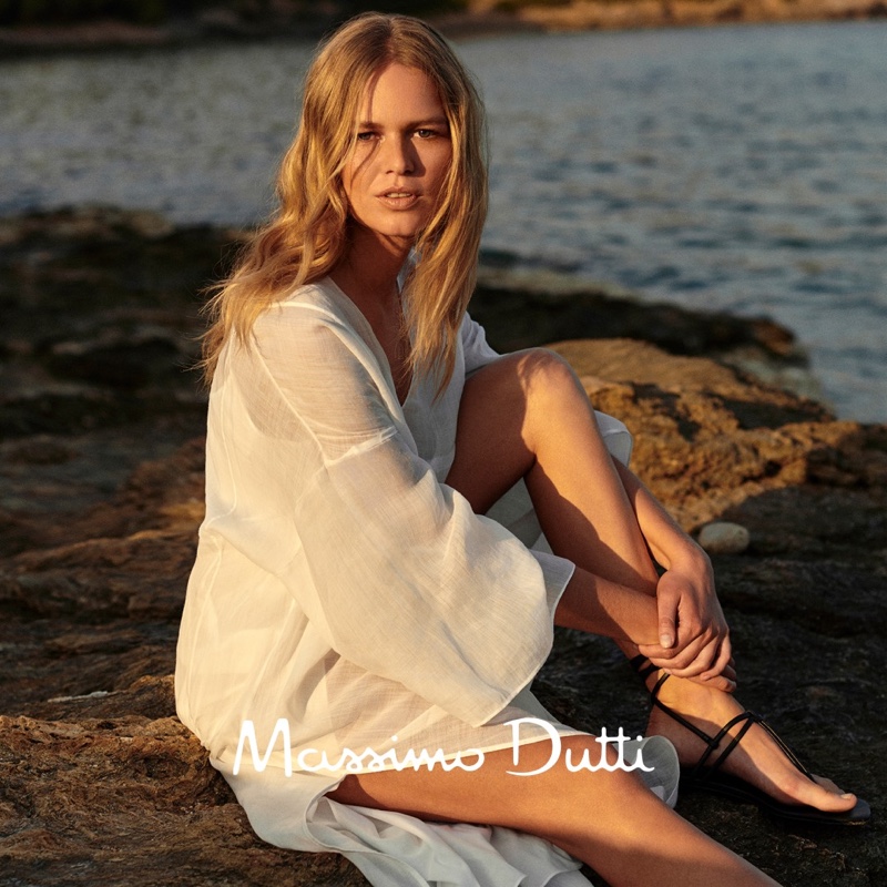 Anna Ewers models Massimo Dutti kaftan.