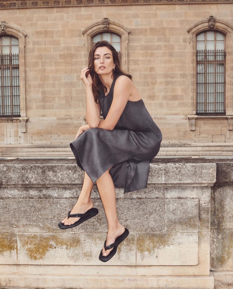 Model Andreea Diaconu poses in Massimo Dutti Perfect Companion summer 2021 editorial.