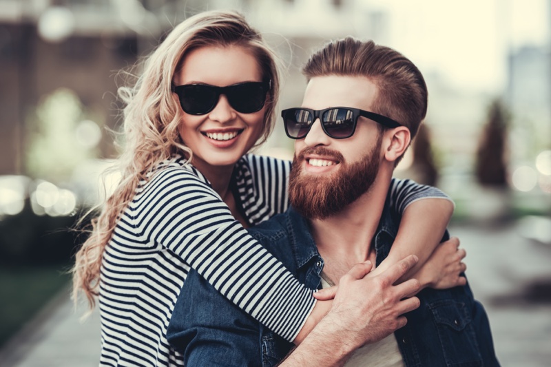 Model Couple Sunglasses Boyfriend Beard Blonde Girlfriend