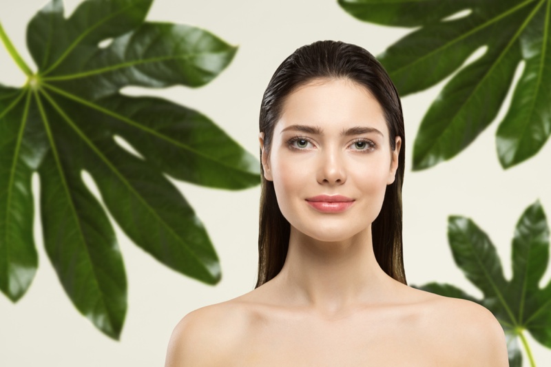 Model Natural Beauty Green Leaves Backdrop