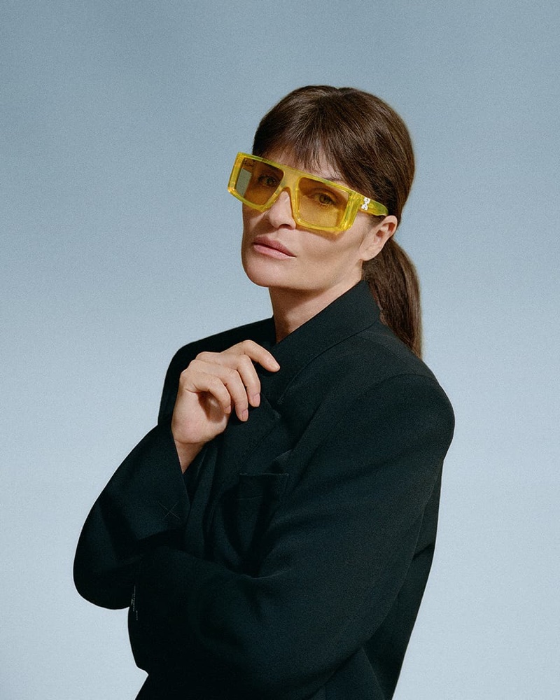 Helena Christensen fronts Off-White eyewear summer 2021 campaign.