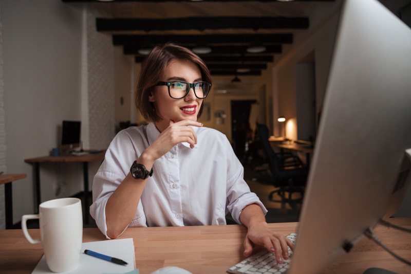 Office Working Woman Glasses Computer