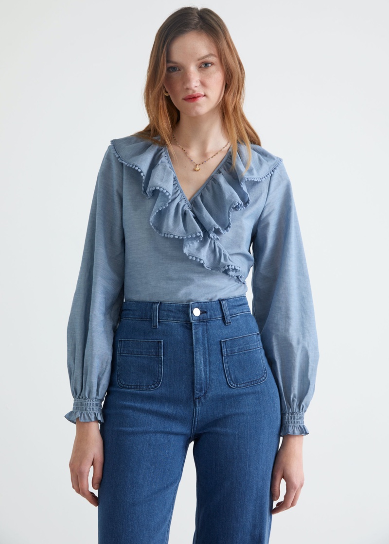 & Other Stories Ruffle Neck Wrap Blouse $89