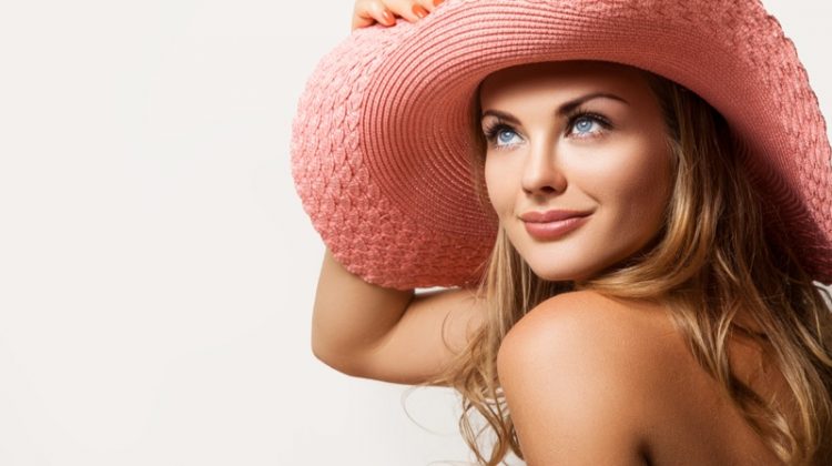 Smiling Model Beauty Pink Hat Summer