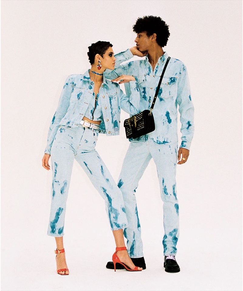 Kerolyn Soares and Yassine Jaajoui pose for Versace Jeans Couture spring-summer 2021 campaign.