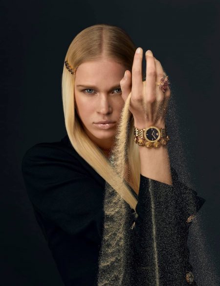 Golden Hour: Fien Kloos Fronts Versace Watches Spring 2021 Campaign Versace Watches features Greca glass watch in spring-summer 2021 campaign.