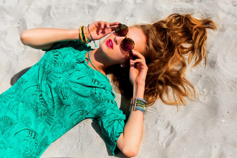 Woman Tunic Sunglasses Sand Beach