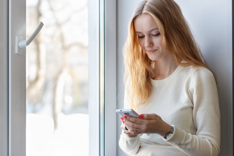 Young Woman Phone White Top