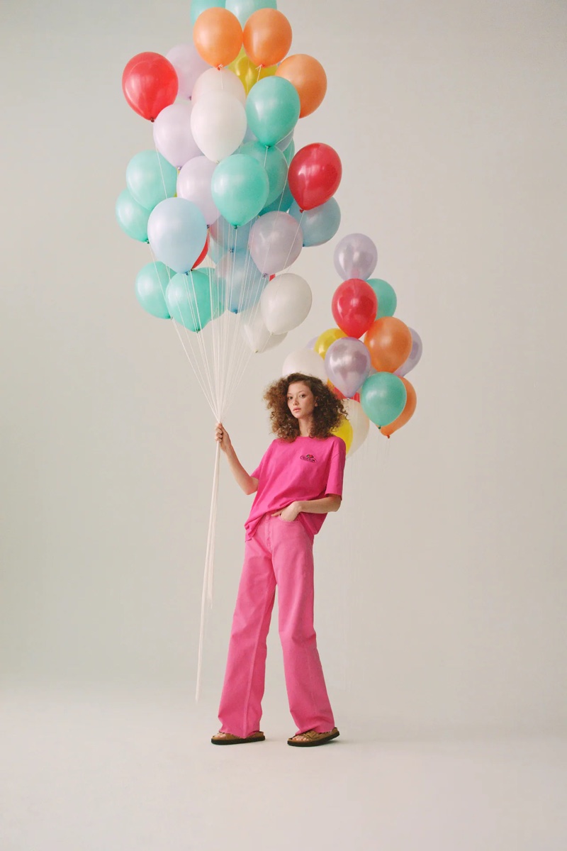 Sara Grace Wallerstedt looks pretty in pink for Zara x Fruit of the Loom collaboration.