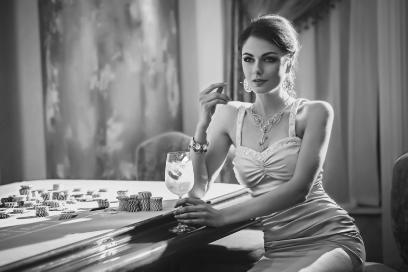 Attractive Woman Black White Cocktail Casino