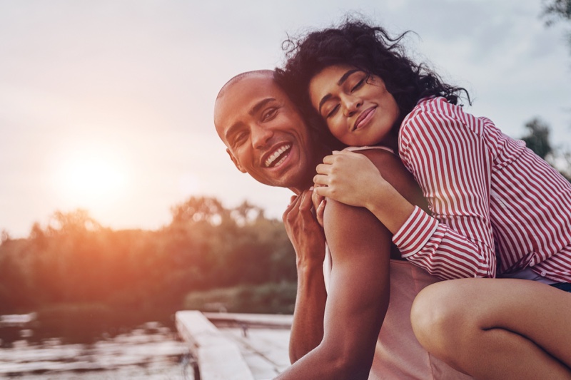 Black Love Couple Embrace Happy