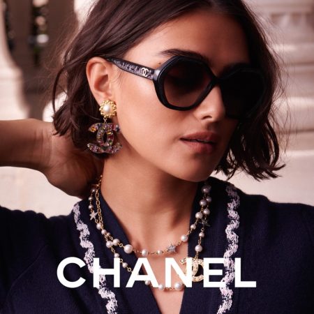 Model Jill Kortleve wears sunglasses for Chanel Eyewear 2021 campaign.