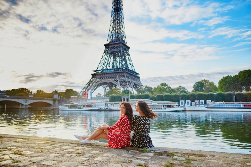 Girlfriends Polka Dot Dresses Eiffel Tower Travel