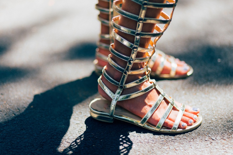 Gladiator Sandals Gold Woman's Feet