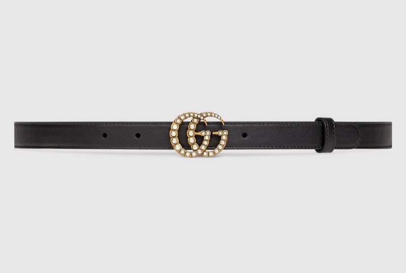 Gucci Leather Belt with Pearl Double G Buckle $460