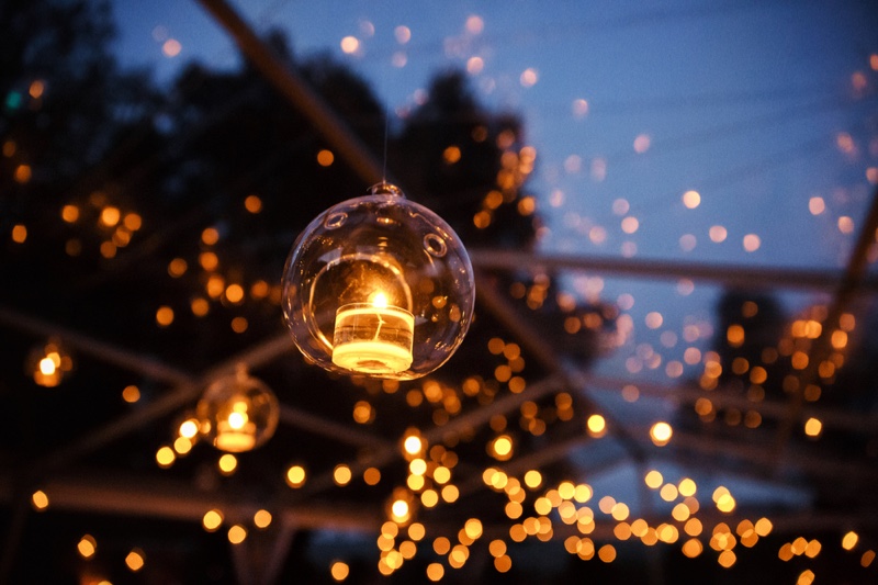 Hanging Lights Outdoors Night Garden