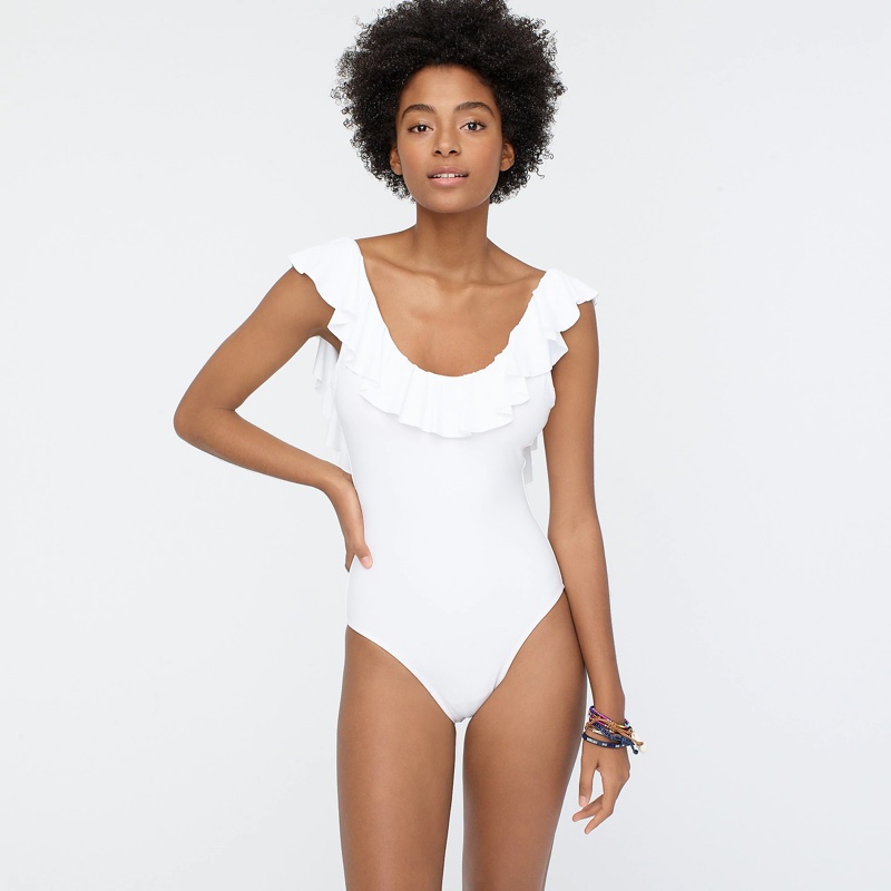 J. Crew Ruffle Scoopback One-Piece Swimsuit in White $69.50