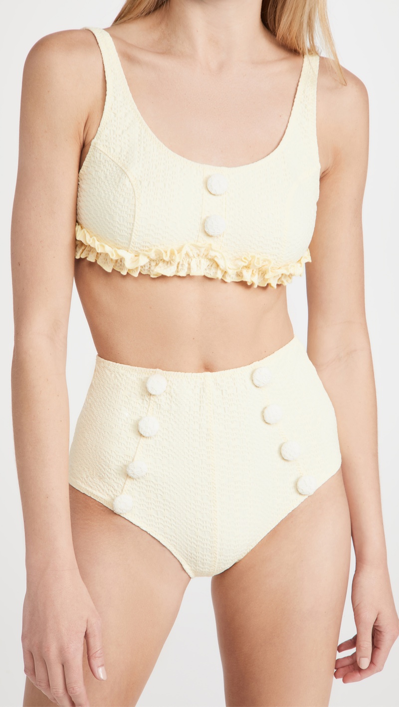 Lisa Marie Fernandez Colby High Waist Button Bikini Set $395