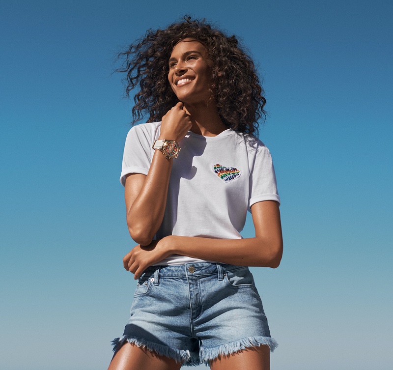 Cindy Bruna poses for Michael Kors Pride 2021 campaign.