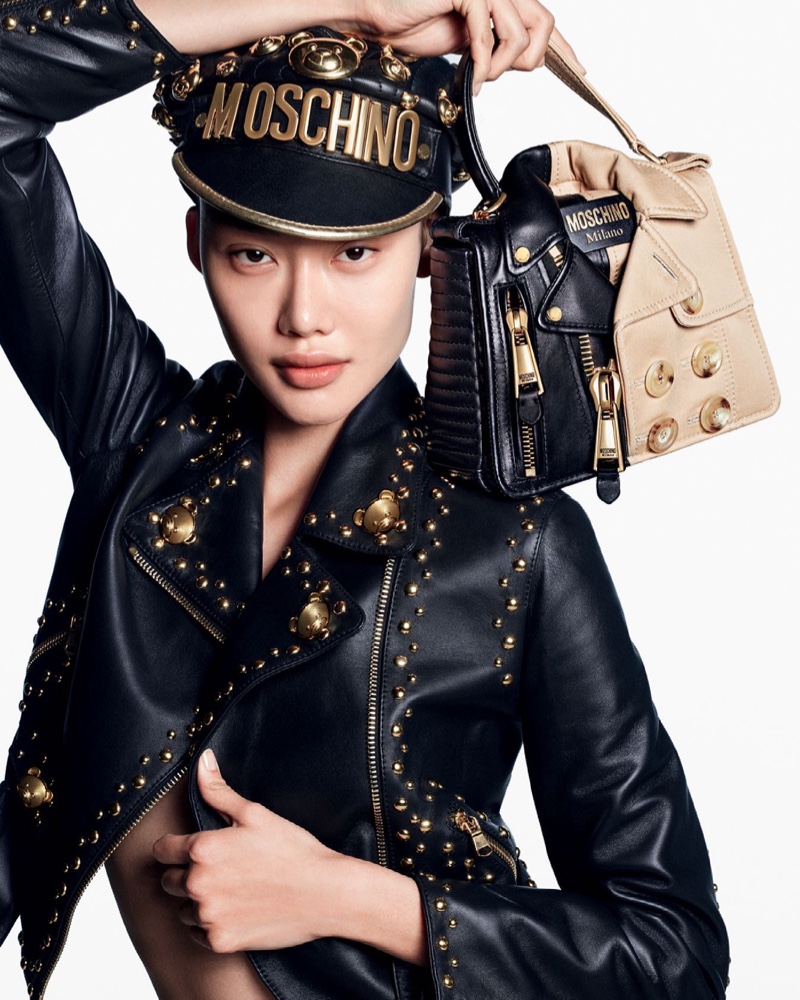 Moschino features its biker bag in pre-fall 2021 campaign.