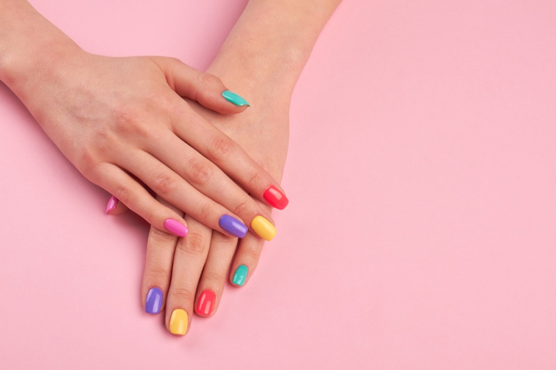 Multicolored Pastel Nails Manicure Hands