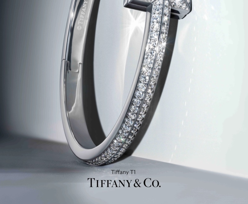 Tiffany & Co T1 Tiffany campaign with hinged bangle in 18k white gold with diamonds, wide.