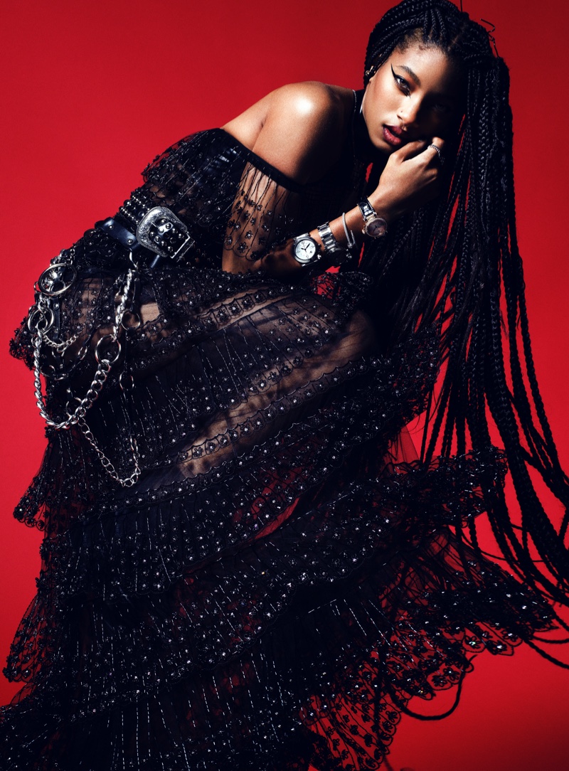 Willow Smith wears rock and roll style for the fashion shoot. 