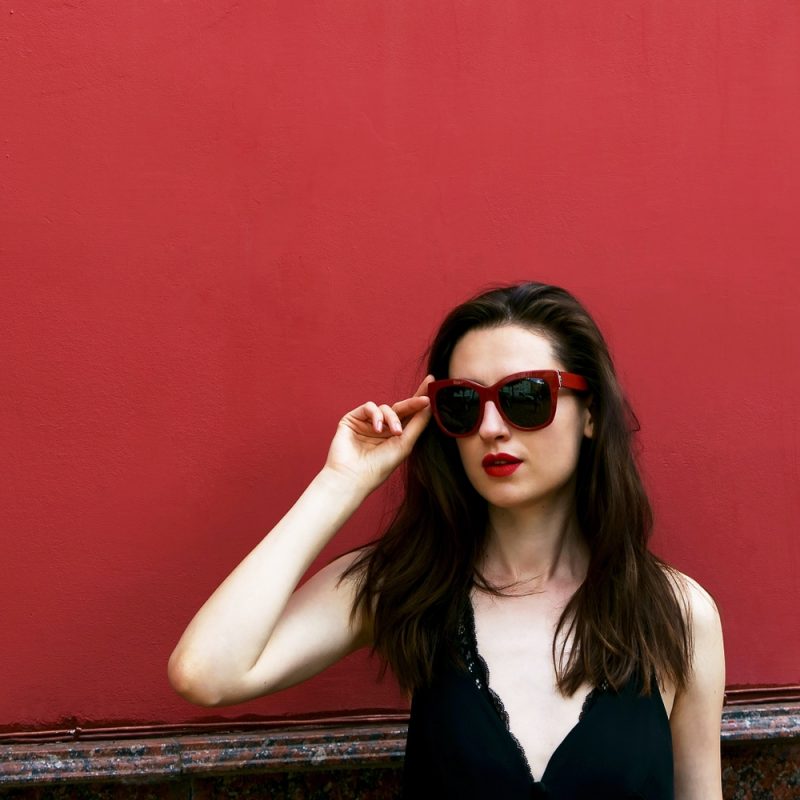 Woman Wearing Red Sunglasses