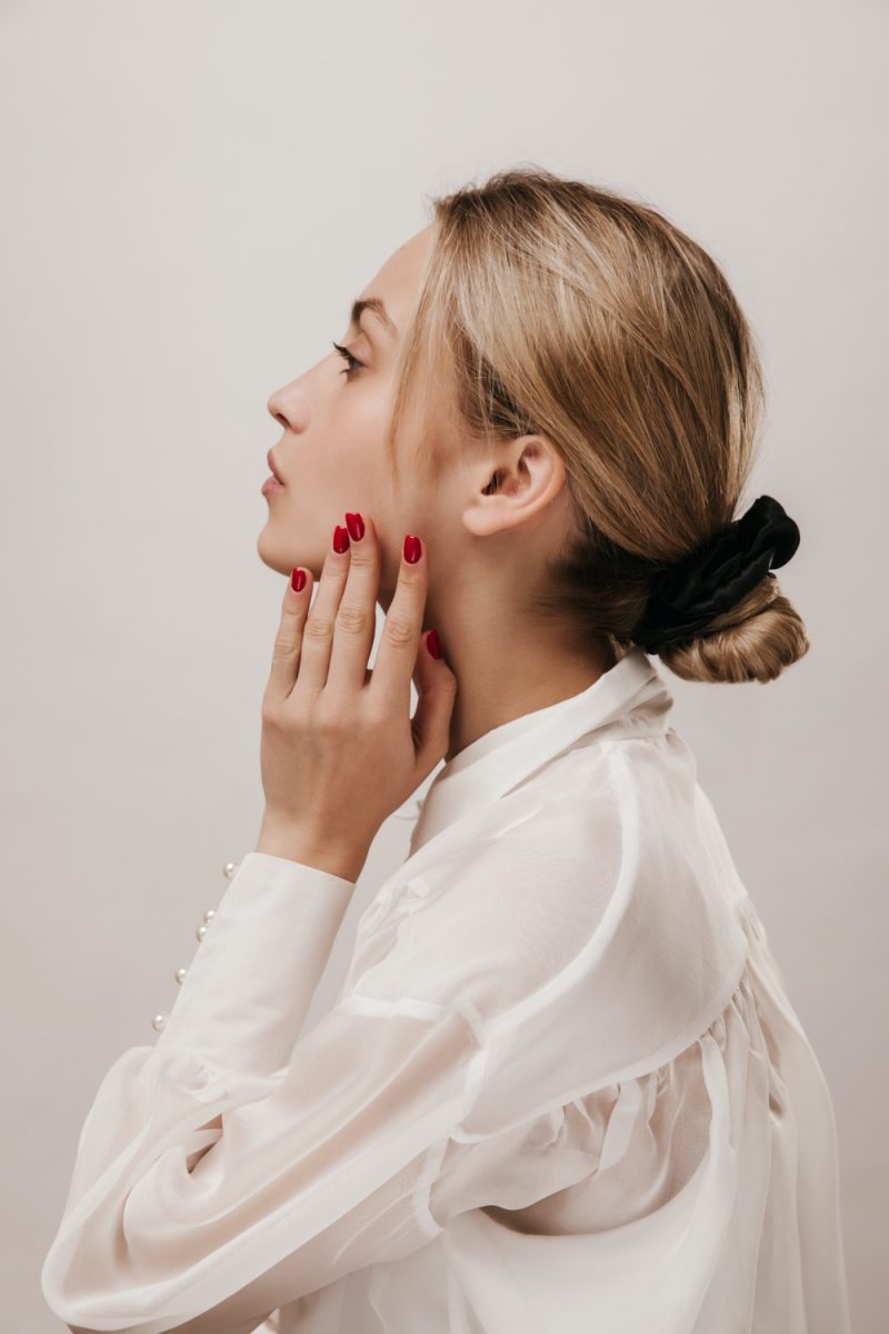 Woman Wearing Scrunchie