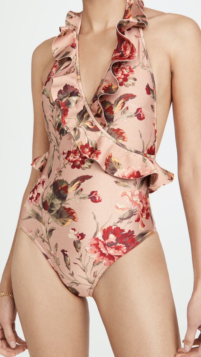 Zimmermann Cassia Frill Wrap One Piece Swimsuit $375